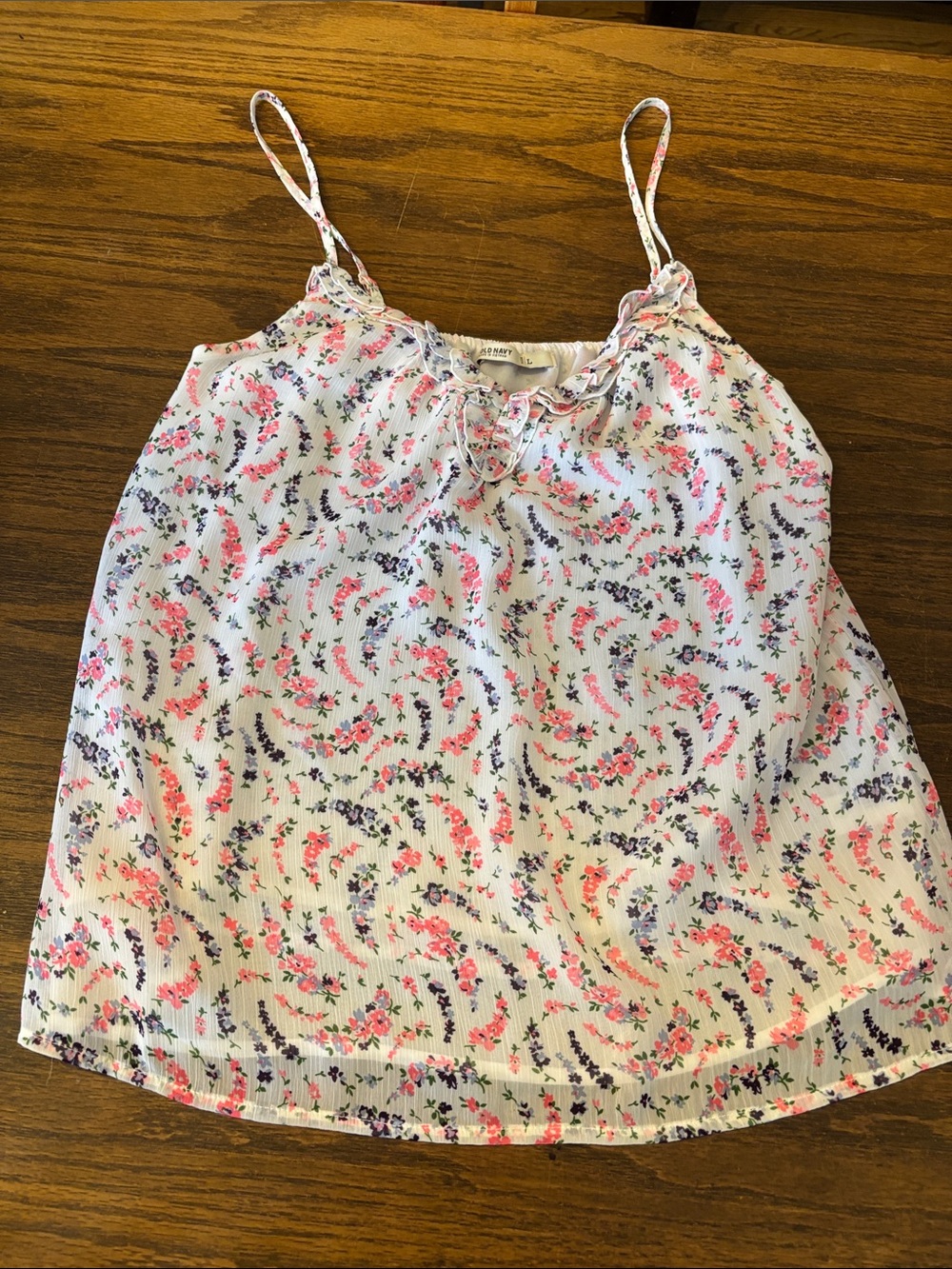 Old Navy White Floral Ruffle-Trim Cami with Pink & Purple Print